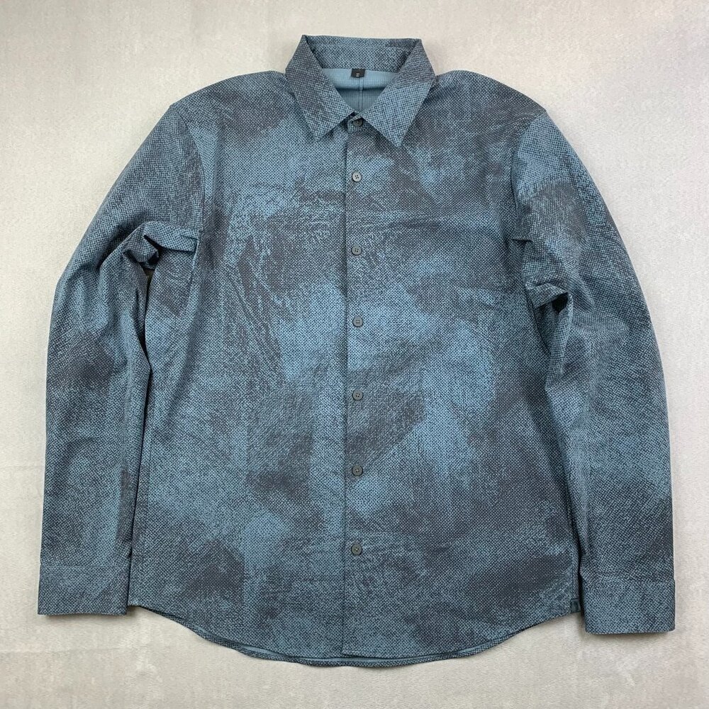 Lululemon Mens Shirt Medium Blue Gray Airing Easy Long Sleeve Ventlight Mesh